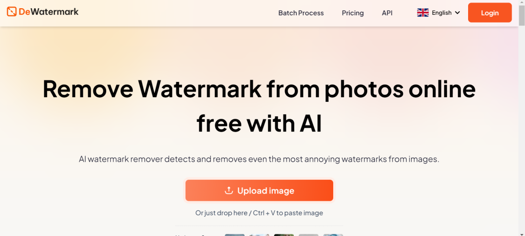 Tampilan beranda Dewatermark.ai