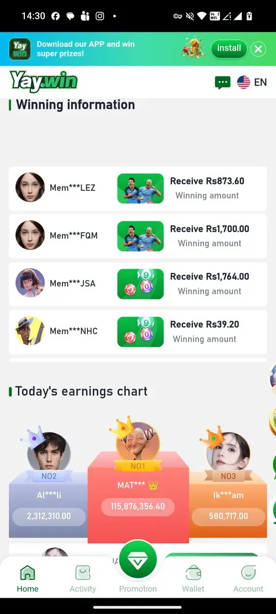Screenshot YayWin APK v2.0.0